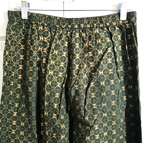 Indo Era Womens Cotton Pants Medium Green Gold Casual Business ‎ Cropped - Picture 6 of 7